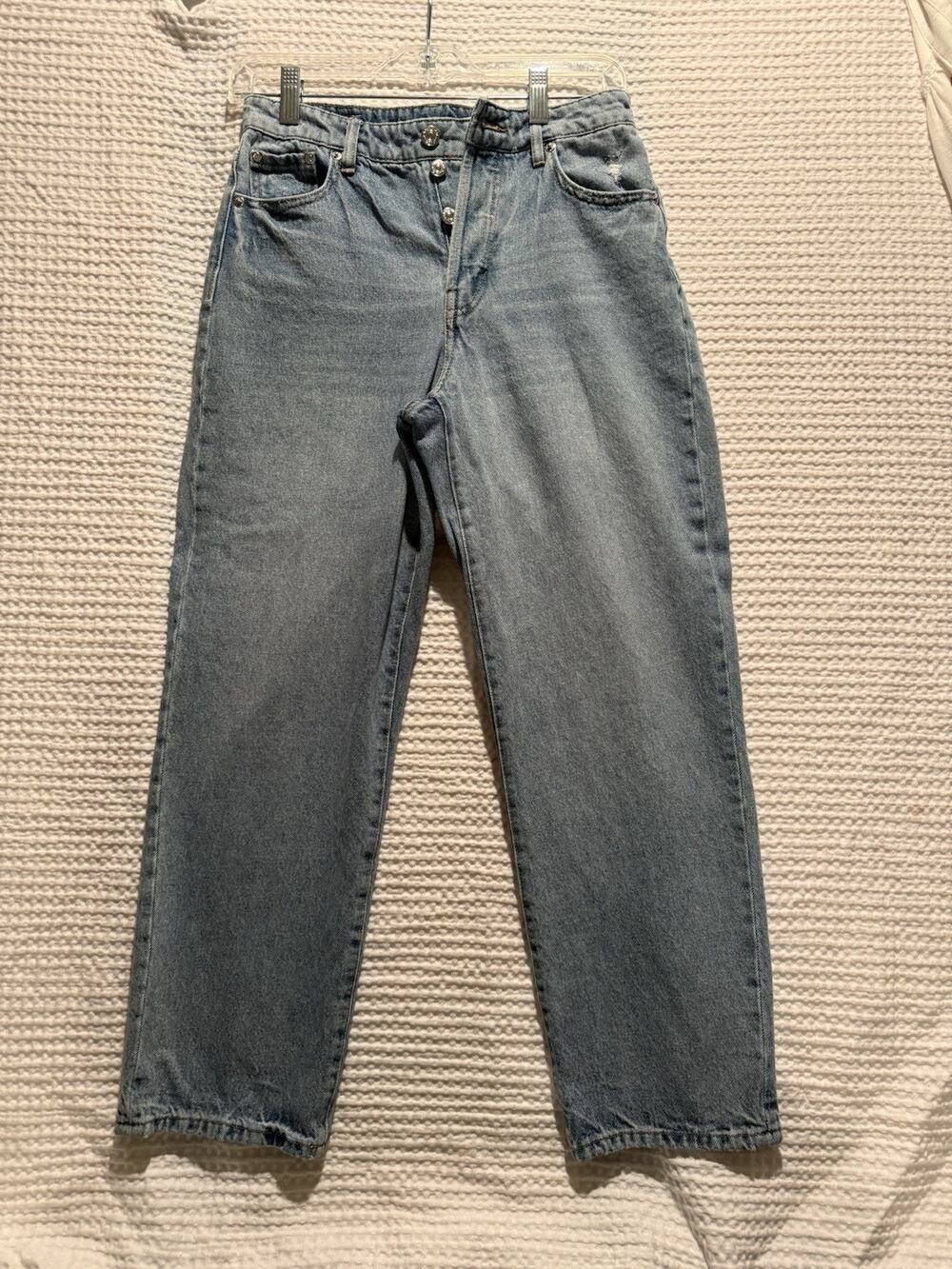 H&M & Denim Women’s Size 4 Straight High Waist Ankle Jeans Button Fly Blue